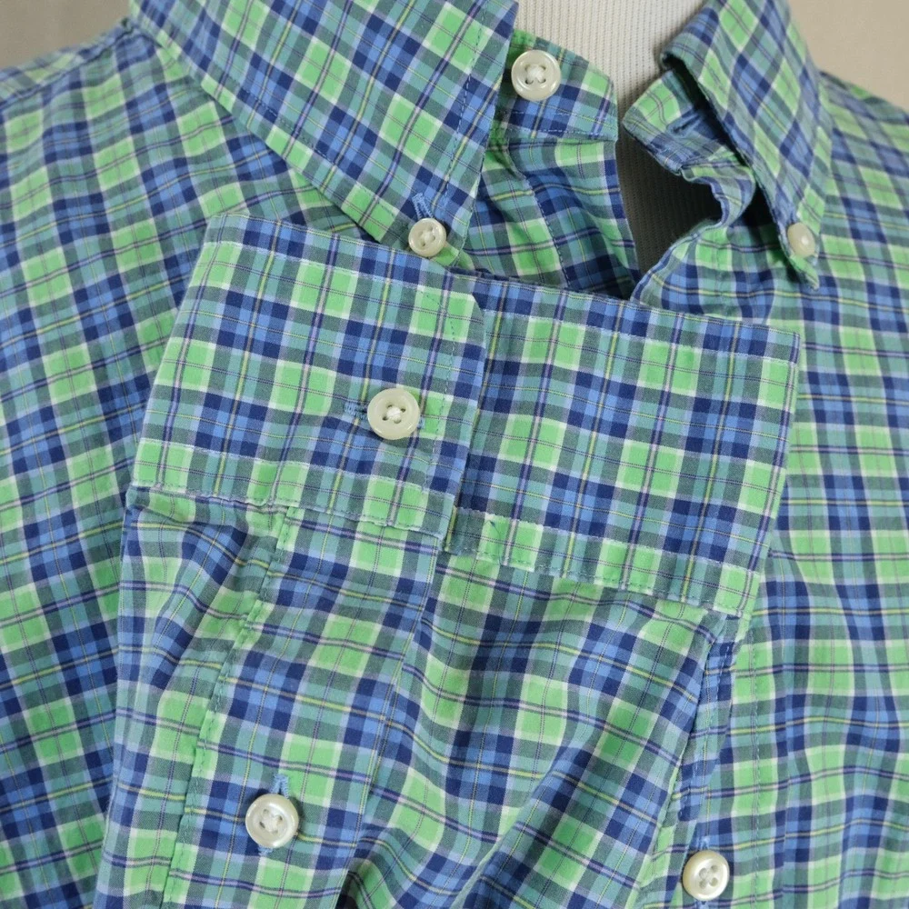 Ralph Lauren 3XB Big Button Down Shirt Green Blue Plaid Cotton Stretch Mens